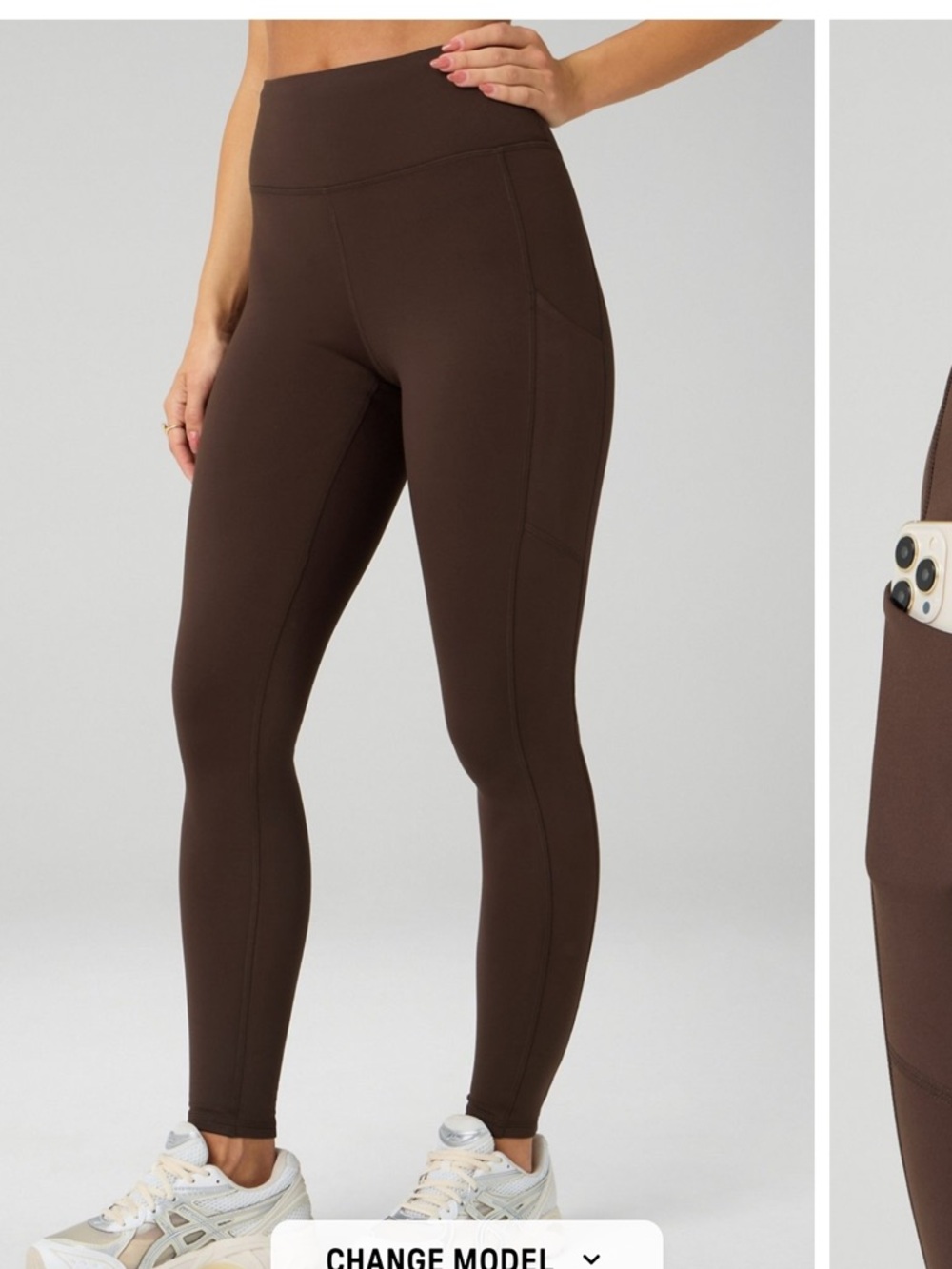 Fabletics High-Rise Side Pocket Leggings in Chocolate Brown